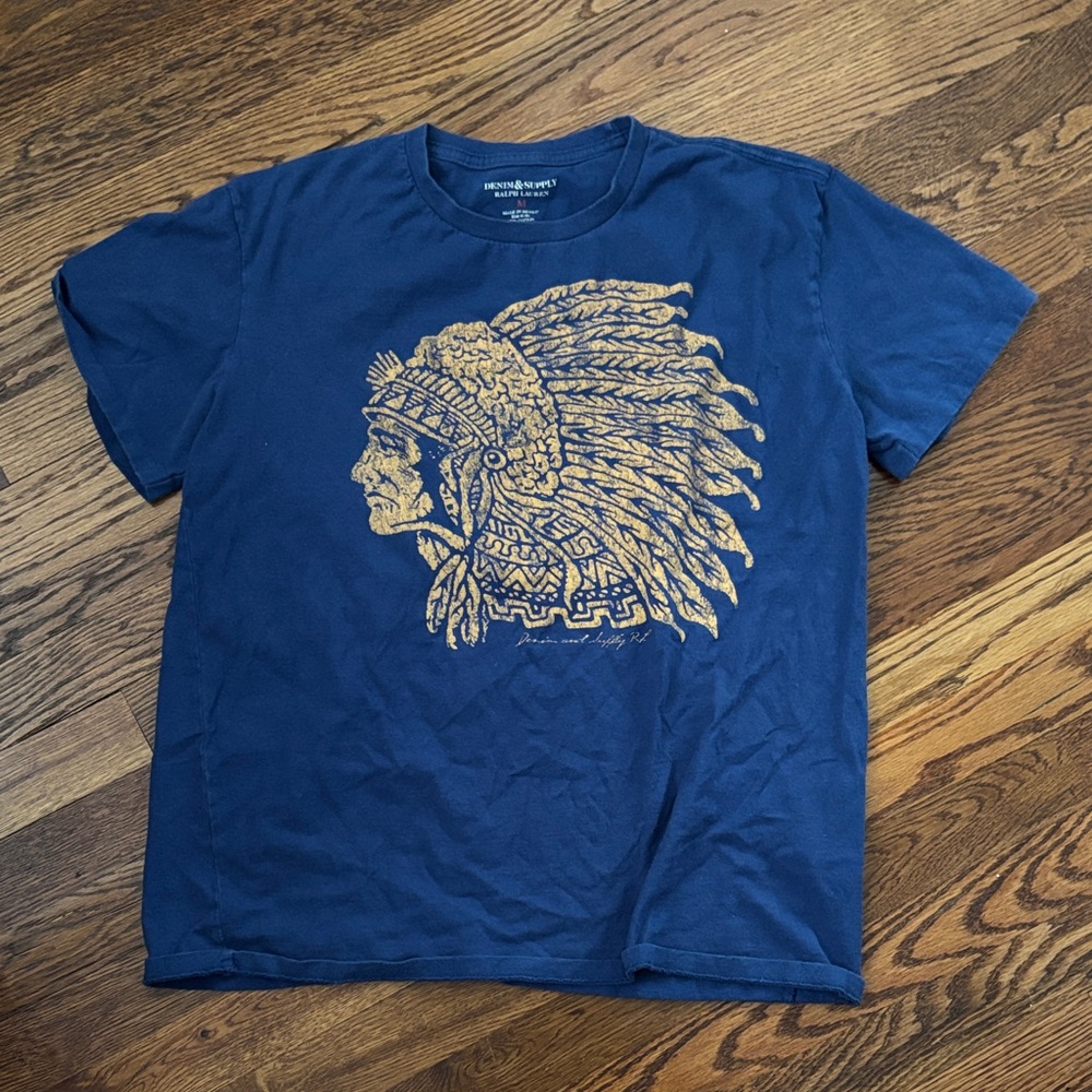 Vintage Denim & Supply Ralph Lauren Blue yellow chief tee M